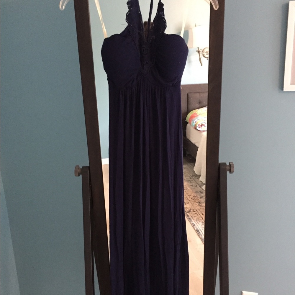 Dark blue maxi dress.
